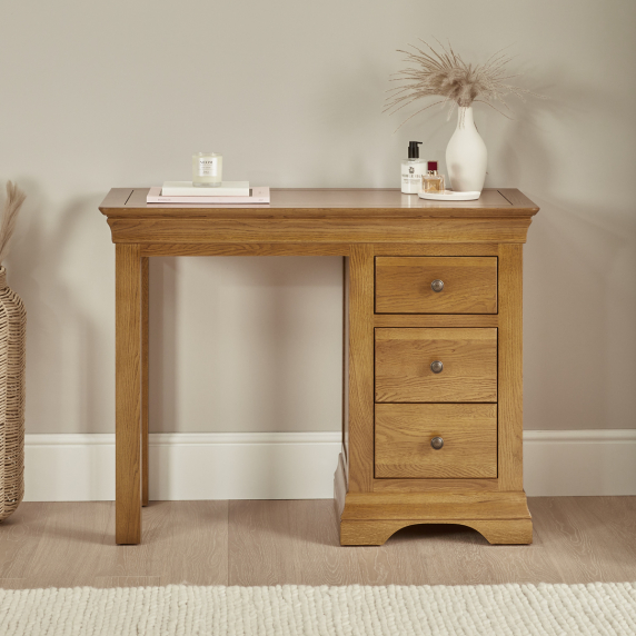 French Louis Oak 3 Drawer Pedestal Dressing Table