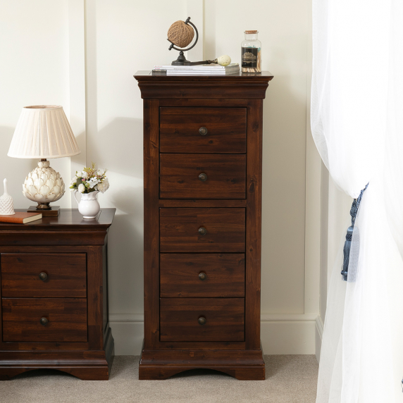 French Hardwood Mahogany Stained 5 Drawer Tallboy Chest of Drawers