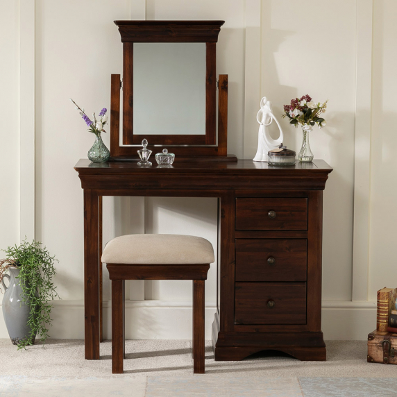 French Hardwood Mahogany Stained dressing table stool and mirror set 