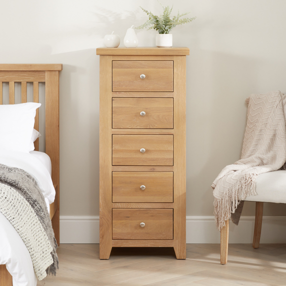 Cheshire Weathered Limed Oak 5 Drawer Tallboy Chest