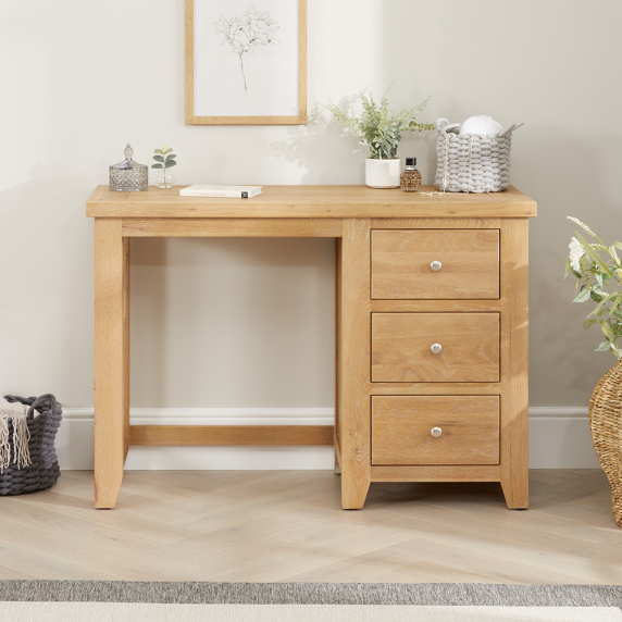 Cheshire Weathered Limed Oak 3 Drawer Pedestal Dressing Table