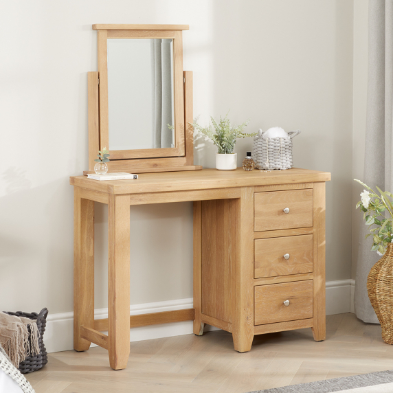 Cheshire Weathered Limed Oak Pedestal Dressing Table Set with Mirror