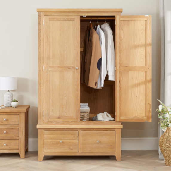 Cheshire Weathered Limed Oak Double 2 Door Wardrobe with 2 Drawers