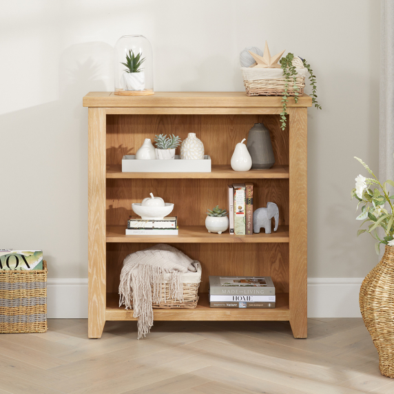 Cheshire Weathered Limed Oak Small Low Compact Adjustable 2 Shelf Bookcase