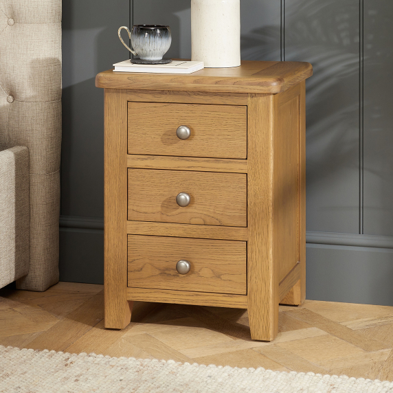 Cotswold Rustic Smoked Oak 3 Drawer Bedside Table