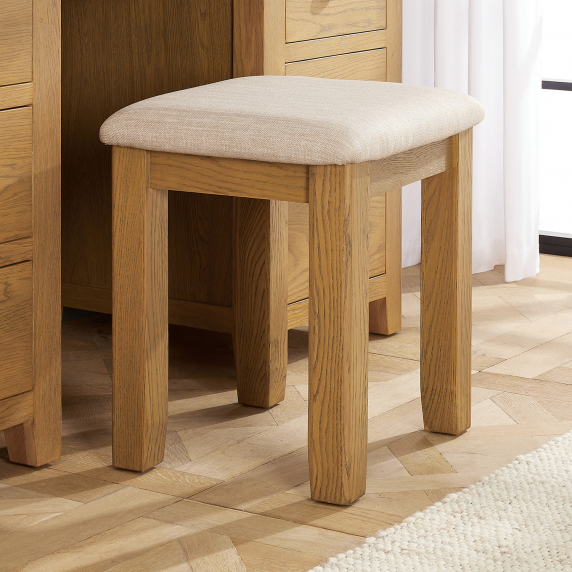 Cotswold Rustic Smoked Oak Dressing Table Stool with Natural Fabric Seat