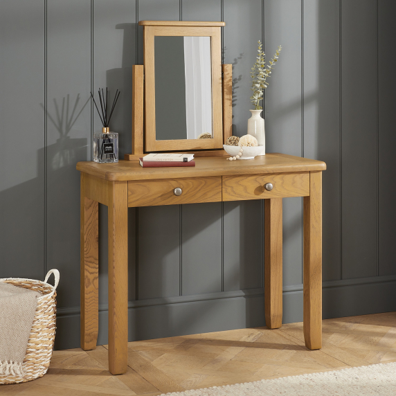 Cotswold Rustic Smoked Oak 2 Drawer Dressing Table Set with Mirror