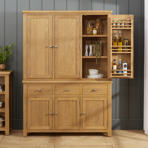 Cotswold Rustic Smoked Oak Triple Kitchen Larder Pantry Cupboard