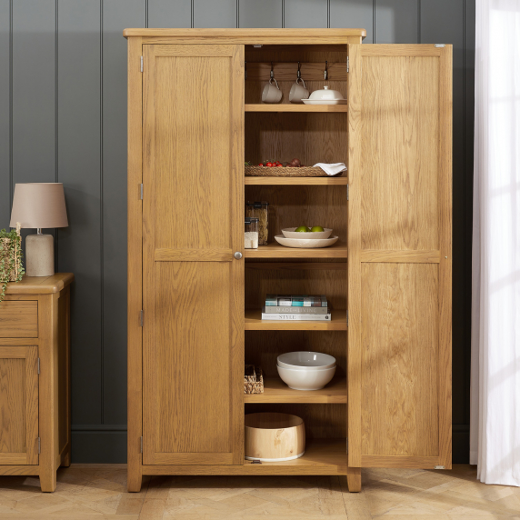 Cotswold Rustic Smoked Oak Double Shaker Kitchen Pantry Cupboard