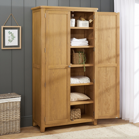 Cotswold Rustic Smoked Oak Double Shaker Linen Cupboard