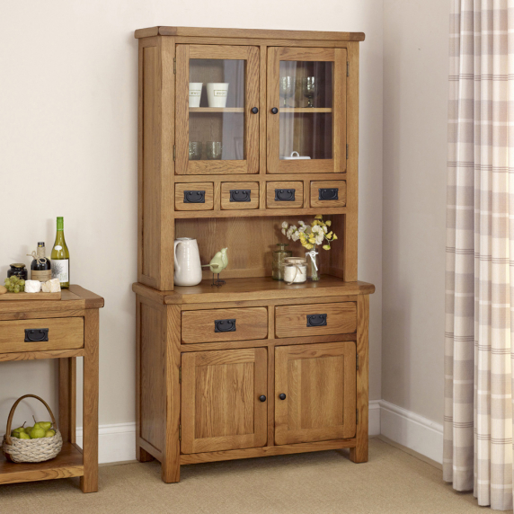 Rustic Oak 2 Door Glazed Dresser