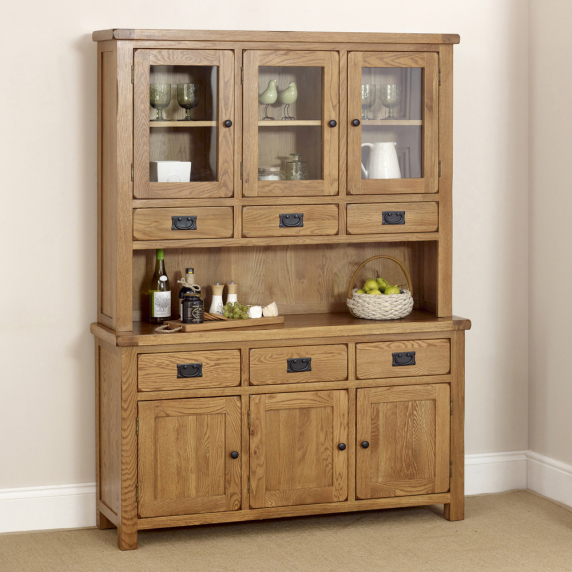 Rustic Oak Large Glazed Dresser and Sideboard