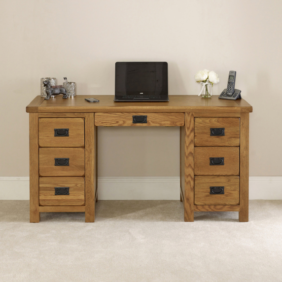 Rustic Oak Large Pedestal Desk