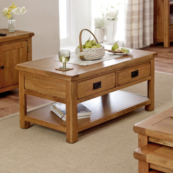 Rustic Oak 2 Drawer Coffee Table