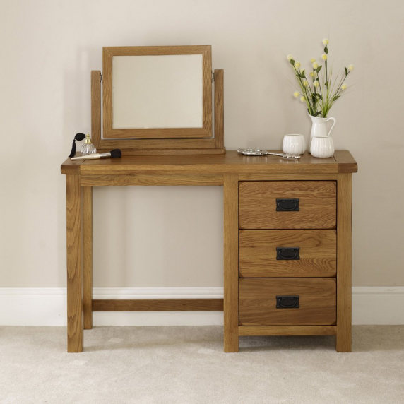 Rustic Oak Pedestal Dressing Table and  Mirror  Set