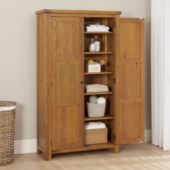 Rustic Oak Double Shaker Linen Storage Cupboard