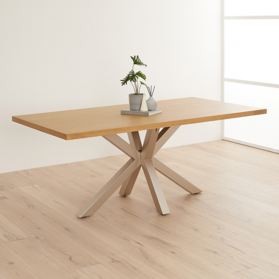 Industrial Natural Oak 180cm Dining Table with Grey Starburst Legs – 6 to 8 Seater