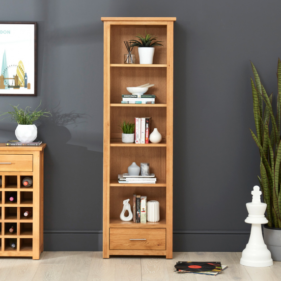 London Oak Narrow 1 Drawer Bookcase