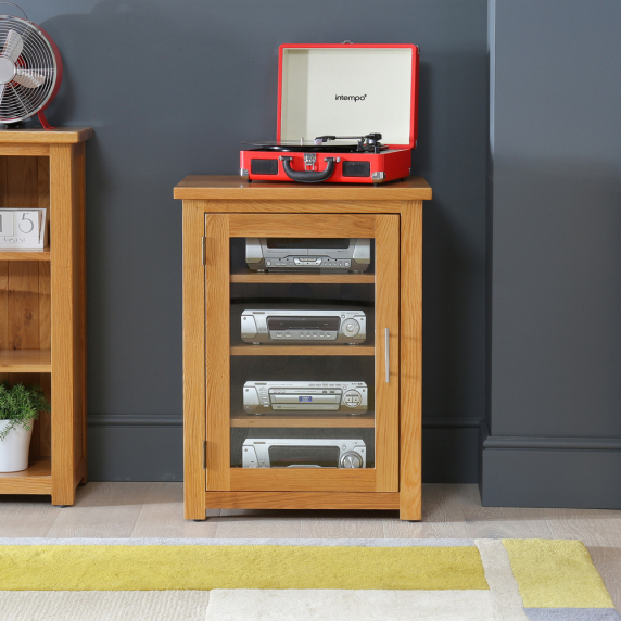 London Oak Hi-Fi Media Unit Storage Cabinet