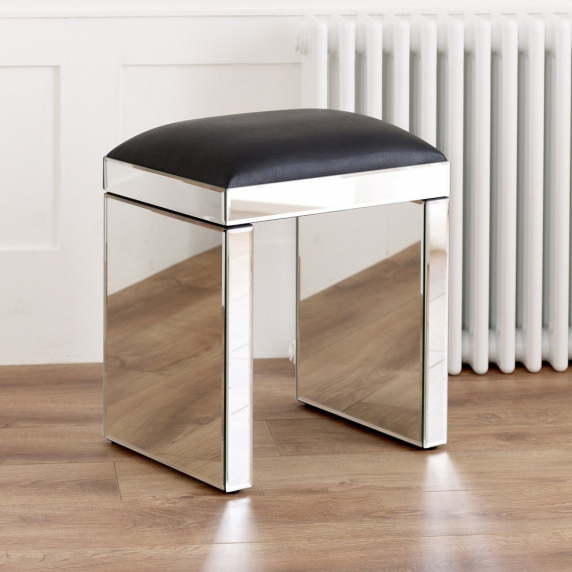 Venetian Mirrored Stool with Black seat pad