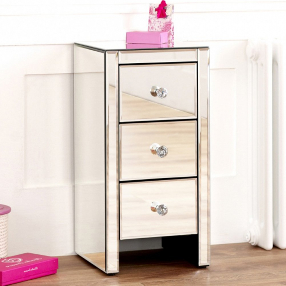 Venetian Mirrored 3 Drawer Slim Narrow Bedside