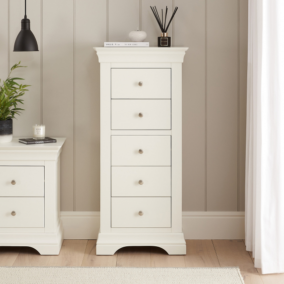 Wilmslow White Painted 5 Drawer Tallboy Wellington Chest of Drawers