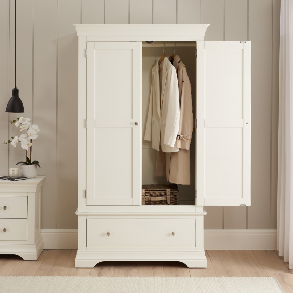 Wilmslow White Painted 2 Door Double Wardrobe with Drawer