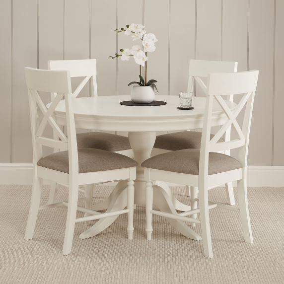 Wilmslow White Painted Round Dining Table with 4 Chair Set