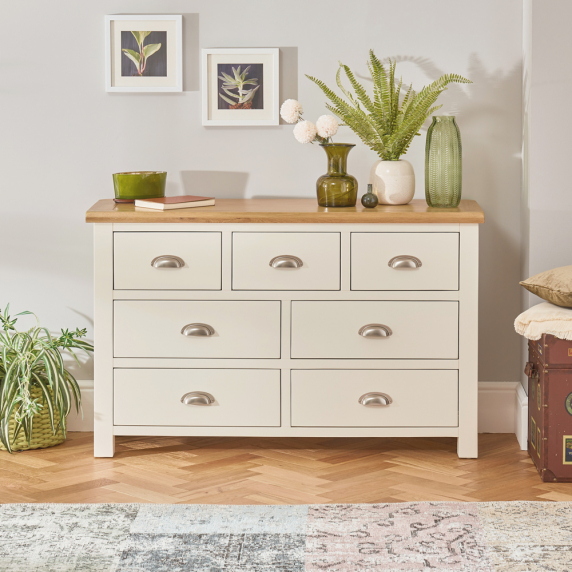 Cotswold Cream Painted Large Wide 3 over 4 Chest of Drawers