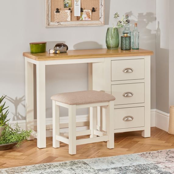 Cotswold Cream Pedestal Dressing Table with Fabric Stool Set