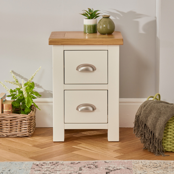 Cotswold Cream Painted Slim 2 Drawer Bedside Table