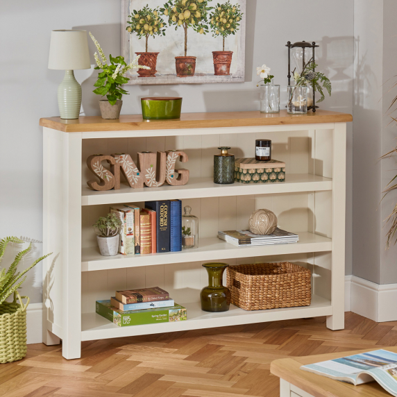 Cotswold Cream Painted Wide Low Bookcase