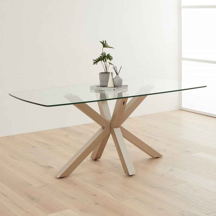 Starburst 180cm Glass Dining Table with Satin Legs – 6 to 8 Seater