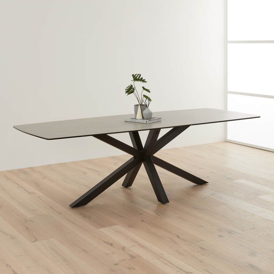 Starburst 240cm Grey Ceramic Dining Table with Black Legs – 8 to 10 Seater