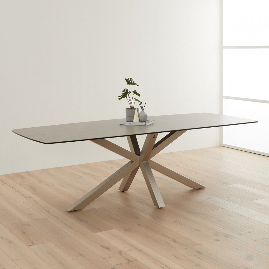 Starburst 240cm Grey Ceramic Dining Table with Satin Legs – 8 to 10 Seater