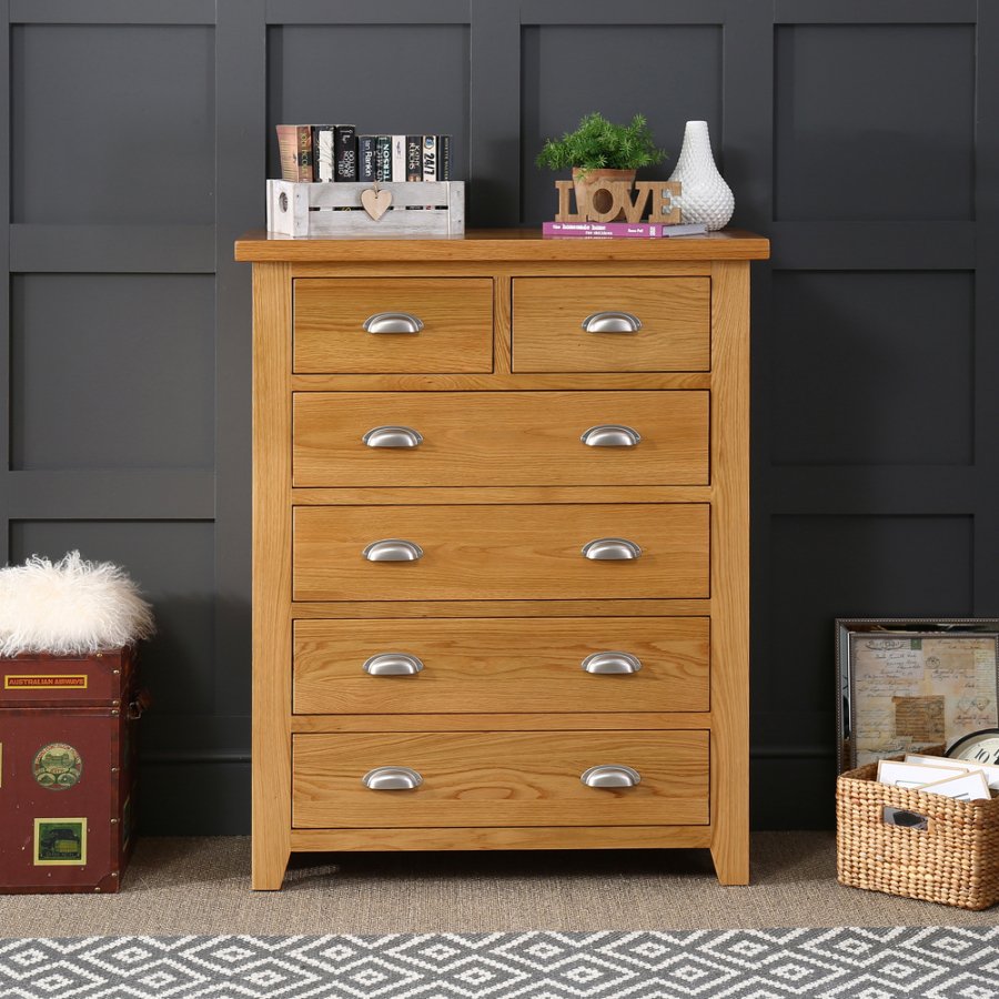 Cheshire Oak Tall 2 over 4 Drawer Chest of Drawers