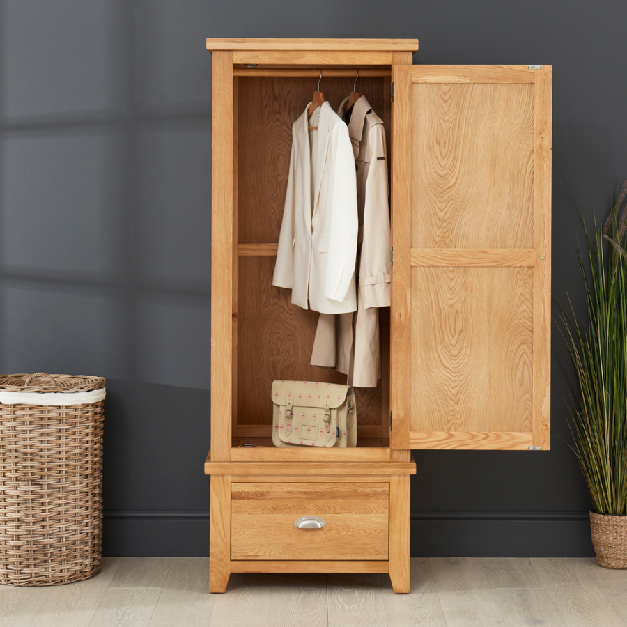 Cheshire Oak Single 1 Door Wardrobe with Drawer