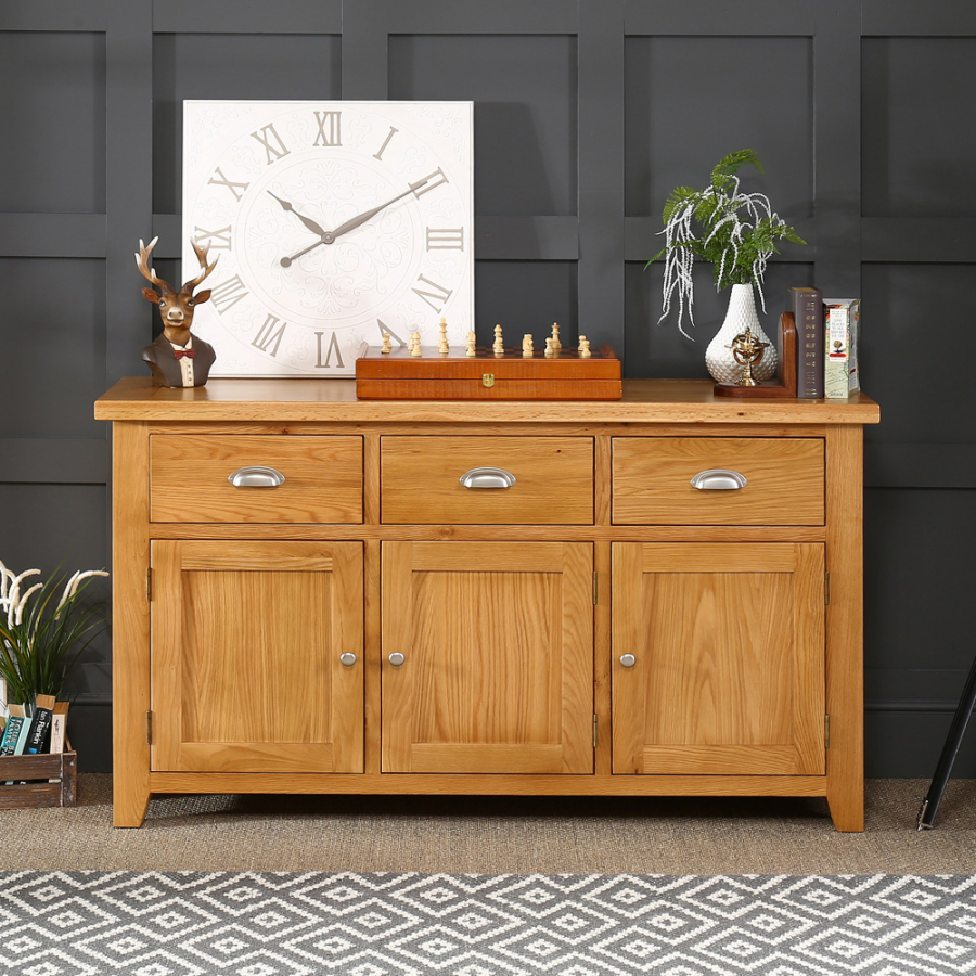 Cheshire Oak Large 3 Drawer 3 Door Sideboard