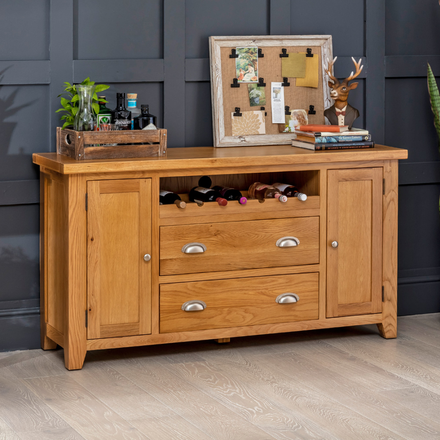 Cheshire Oak Large Sideboard with Wine Rack