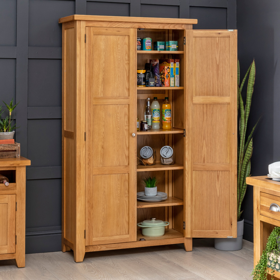 Cheshire Oak Double Shaker Kitchen Pantry Storage Cupboard