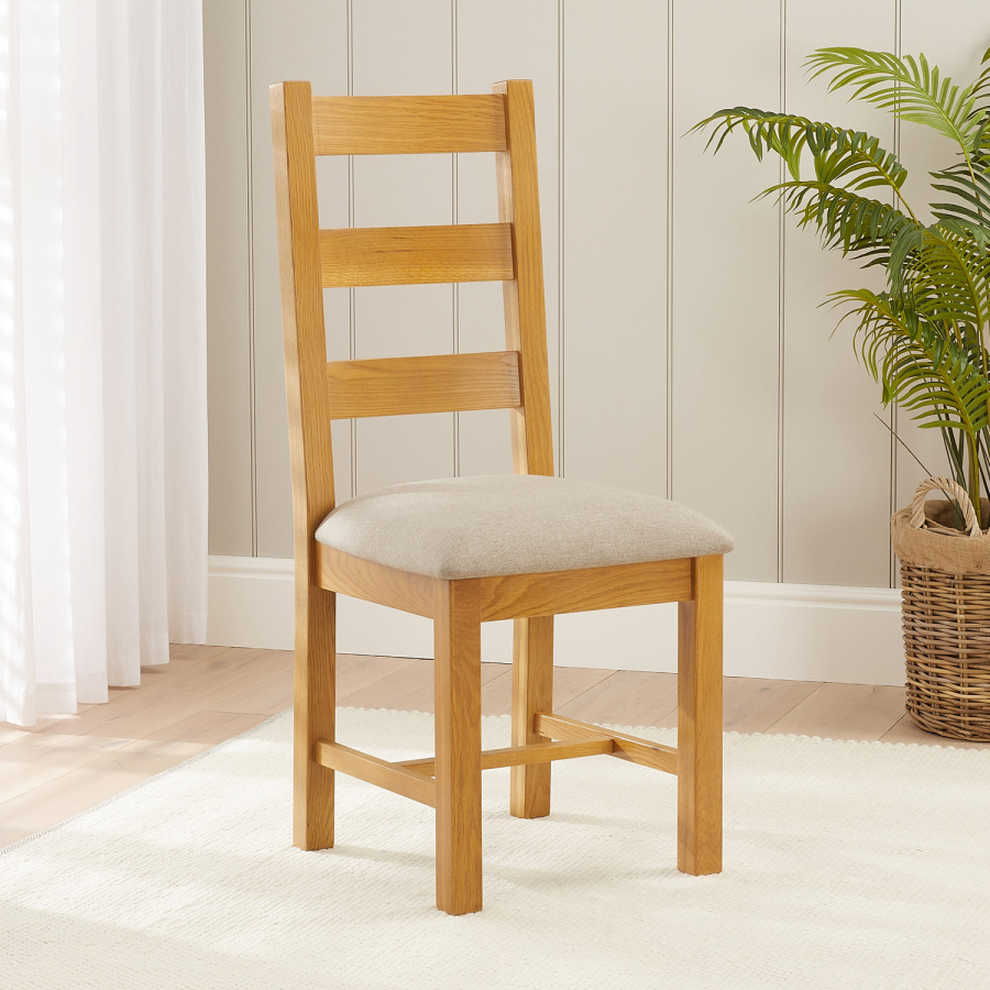 Cheshire Oak Ladder Dining Chair with Natural Fabric Seat