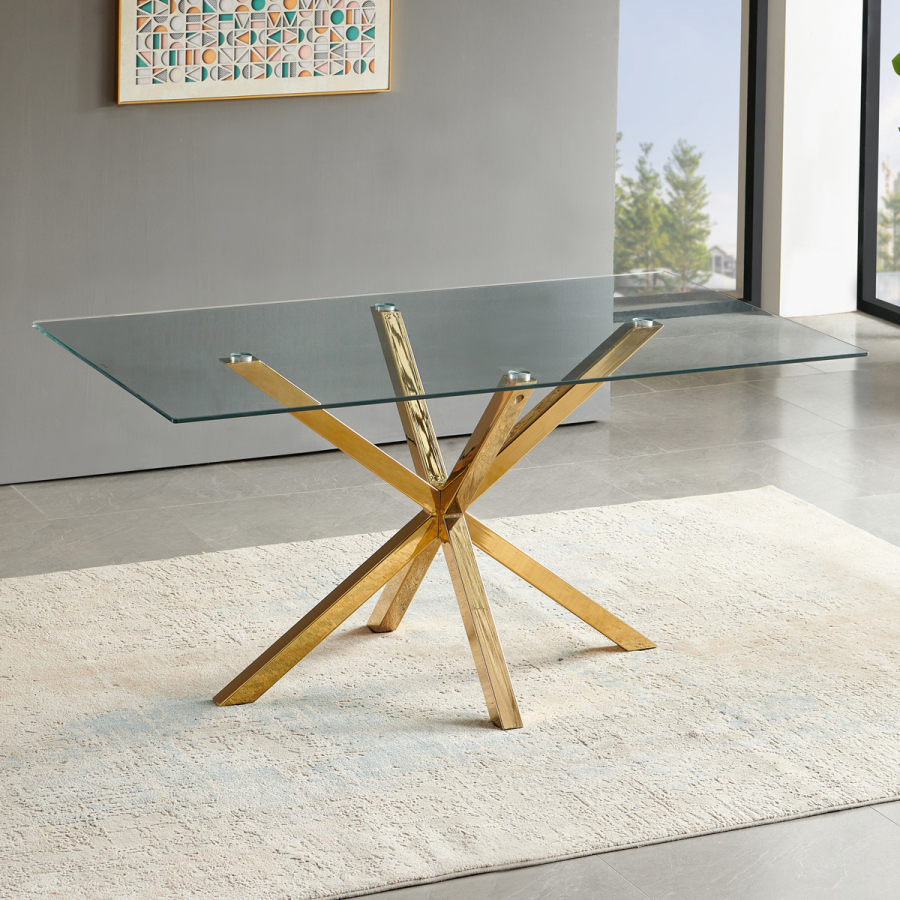 Spider 160cm Glass Dining Table with Gold Legs – 6 Seater