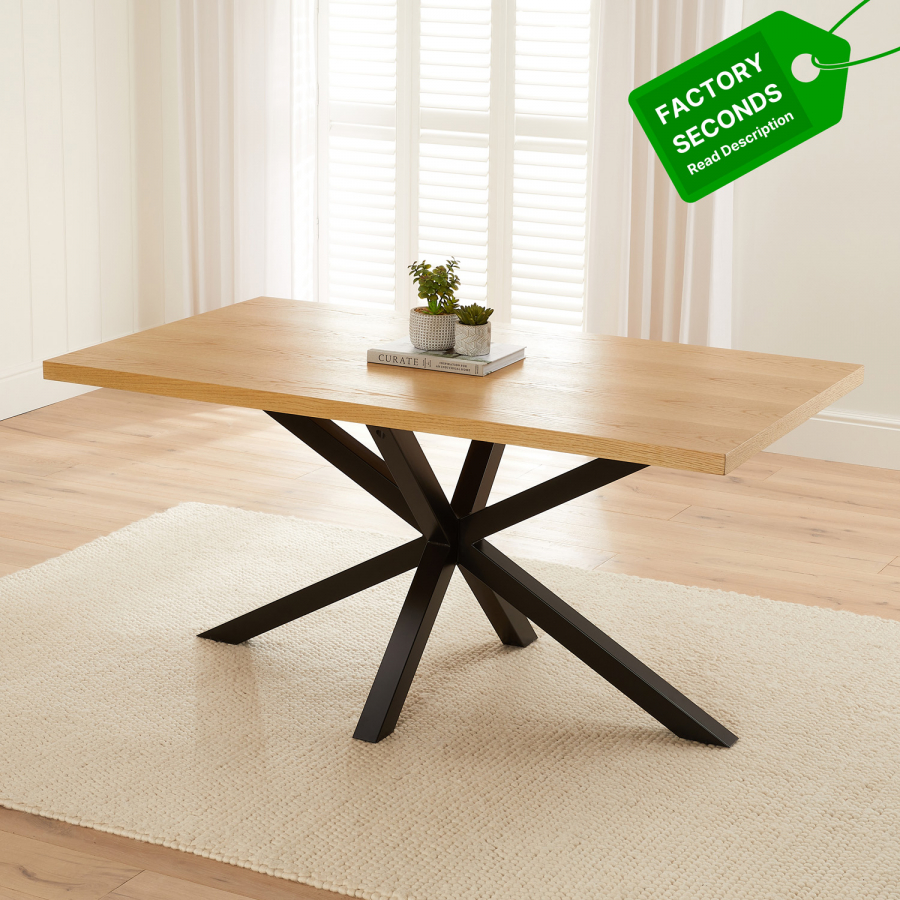 Modern Industrial Oak 1.6m Dining Table – 6 Seater – FACTORY SECOND