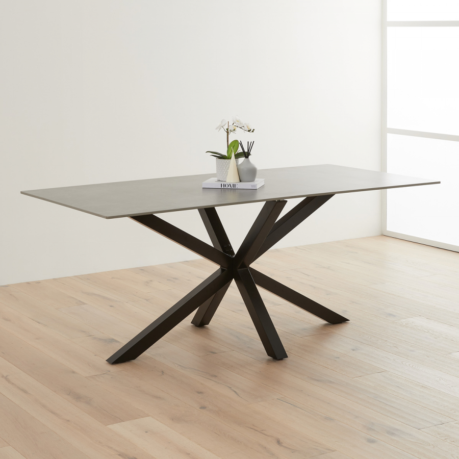 Star 180cm Grey Sintered Stone Ceramic Dining Table with Black Legs – 6 to 8 Seater