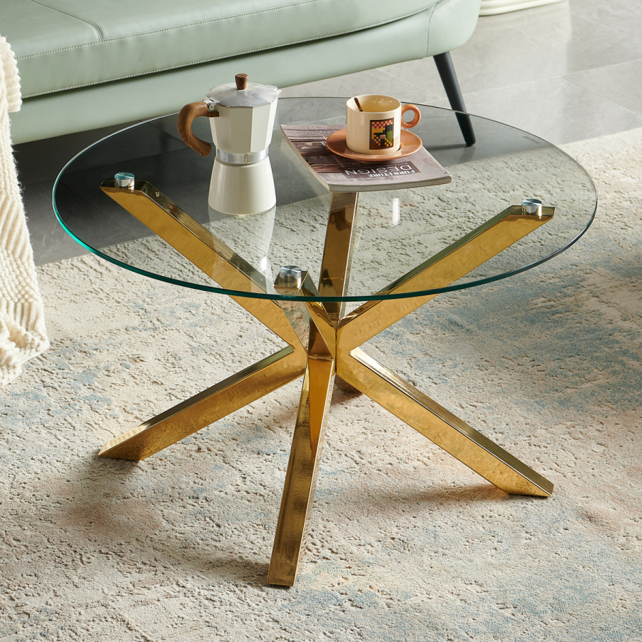 Spider Round Glass Coffee Table with Gold Legs