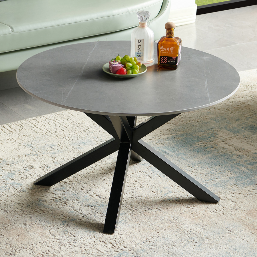 Spider Round Grey Sintered Stone Coffee Table with Black Legs