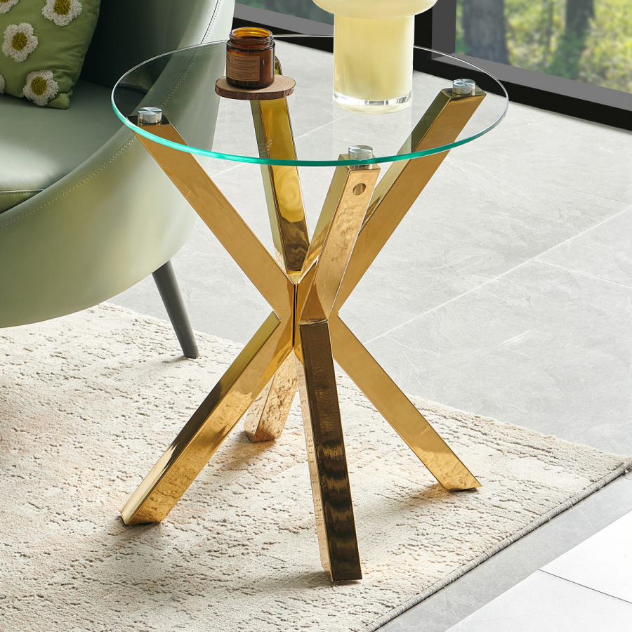 Star Round Glass Side Lamp Table with Gold Legs