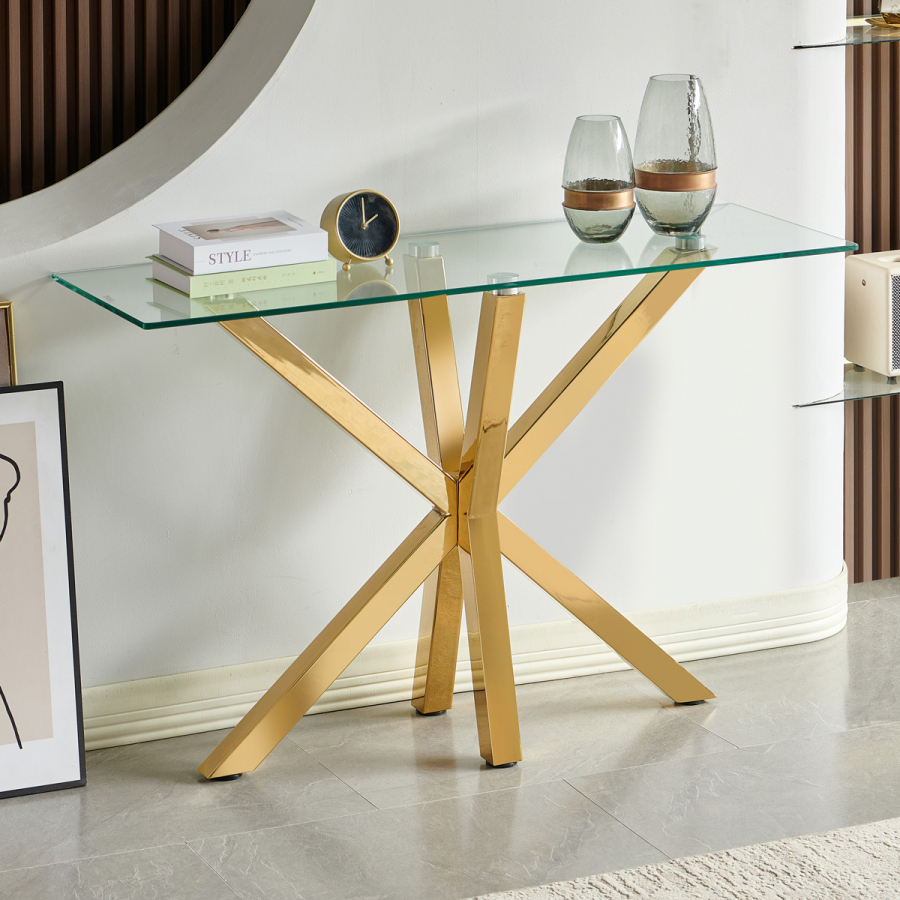 Spider Glass Console Hall Table with Gold Legs