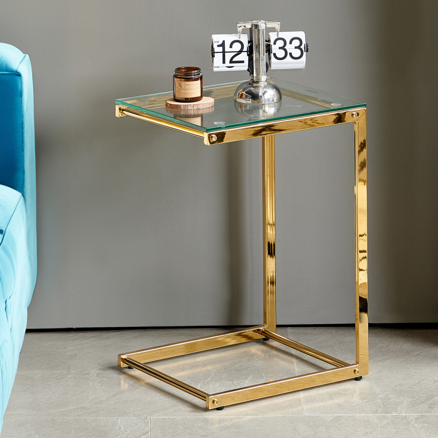 Monza Glass Cantilever Side Lamp Table with Gold Stainless Steel Frame