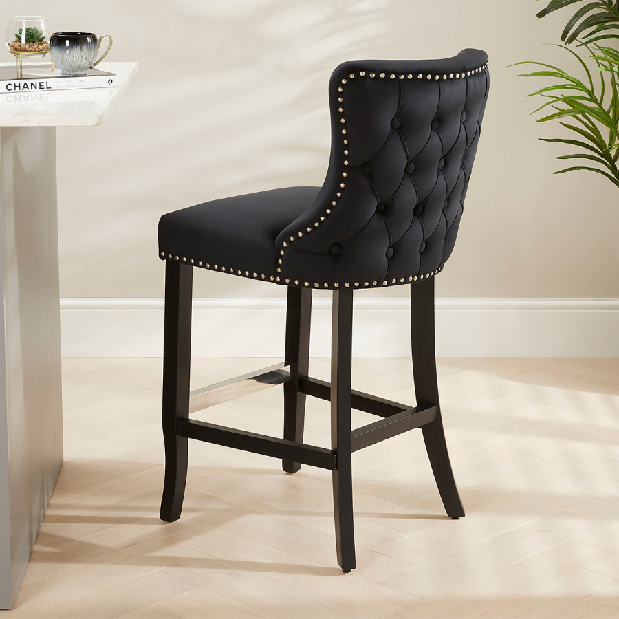 Boudoir Black Velvet Bar Stool with Black Legs